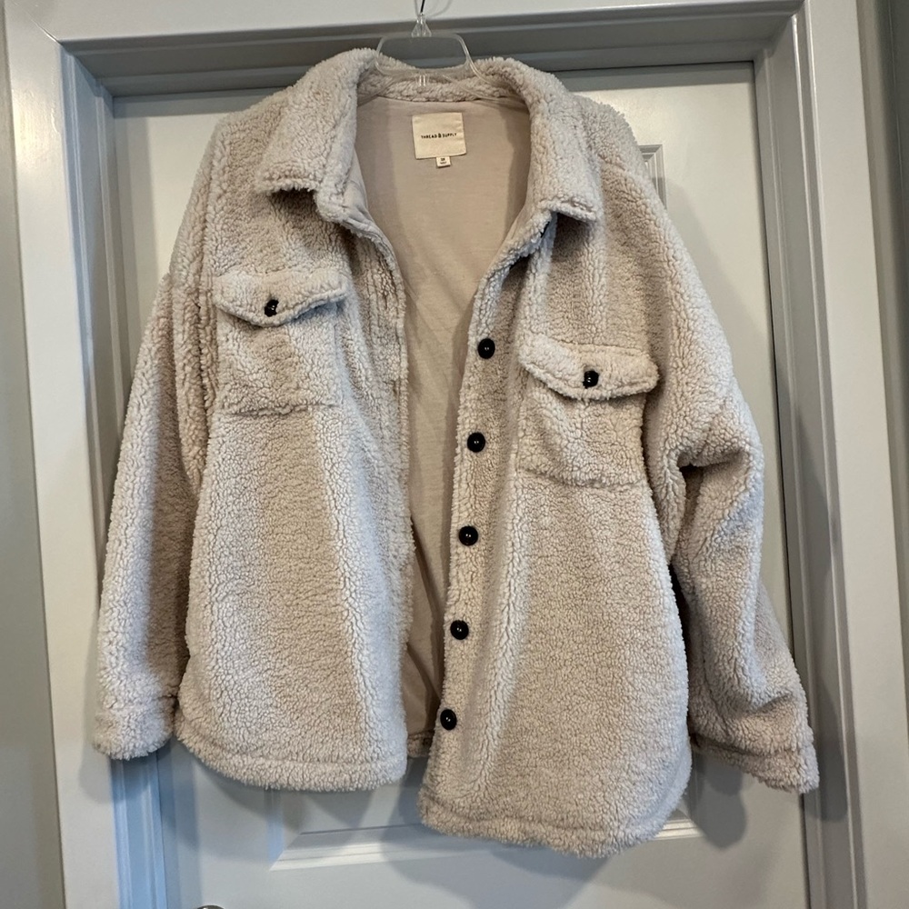 Thread & Supply Chandler Sherpa Shirt Jacket | Cream Teddy Shacket | 3X